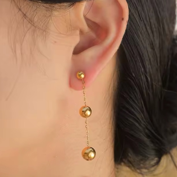 Gold Plated Stainless Steel Round Dangle Earrings - Picture 1 of 3